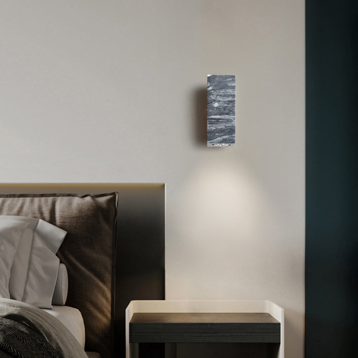 Modern Minimalist Round Stone Wood Cylinder Square 1-Light Wall Sconce Lamp For Bedroom