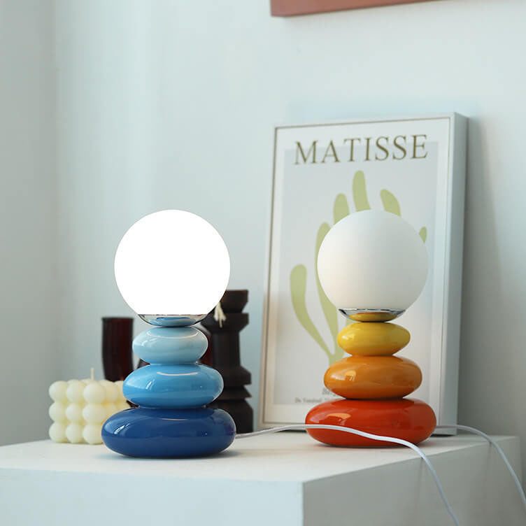 Modern Minimalist Pebble Ceramic Glass USB LED Table Lamp