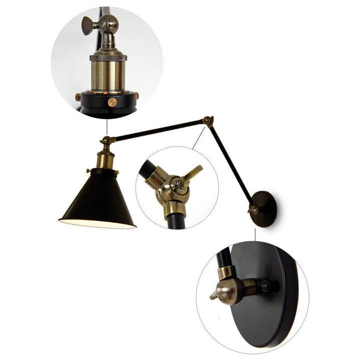 Lámpara Aplique de Pared Vintage Industrial de Hierro Forjado Ajustable de 1 Luz 