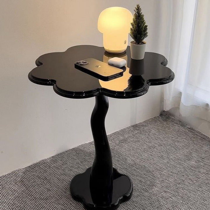 Table d'appoint contemporaine en forme de pétale nordique en bois et fer pour salon 