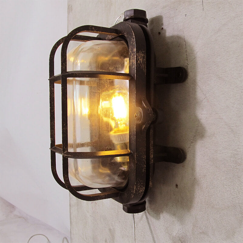 Vintage Industrial Wrought Iron Glass Round 1-Light Wall Sconce Lamp