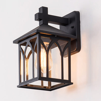 Traditionelle europäische wasserdichte Aluminiumglas-Würfel-1-Licht-Wandleuchterlampe für den Garten 