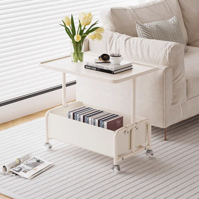 Modern Simplicity Tray Top Faux Leather Storage Movable End Table 2-Tier For Living Room