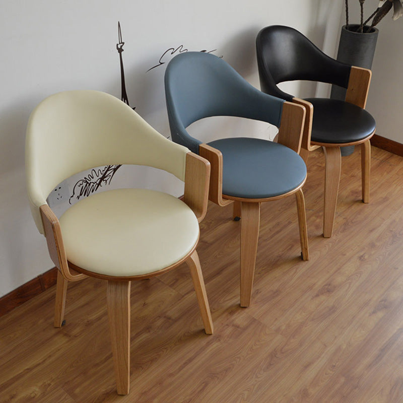 Zeitgenössischer nordischer PU-Leder gepolsterter Holzrahmen ergonomischer Drehstuhl mit Rückenlehne und Armlehne für das Home Office 