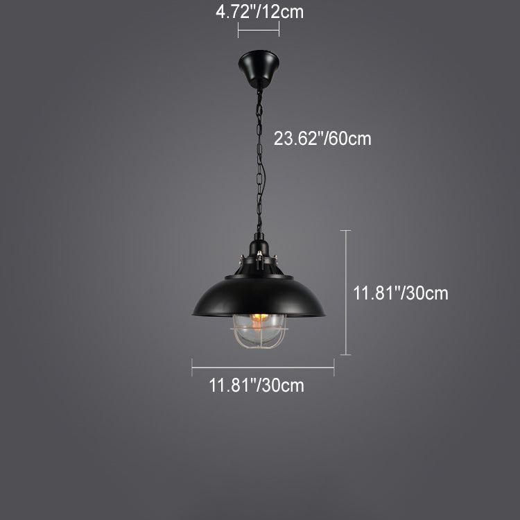 Lustre suspendu à 1 lumière en fer avec couvercle rond colonial traditionnel pour salon 
