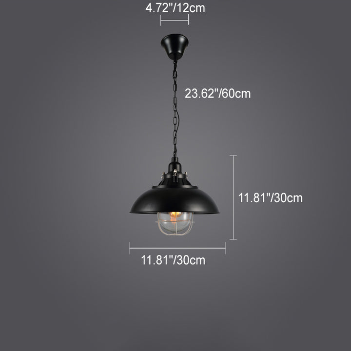 Lustre suspendu à 1 lumière en fer avec couvercle rond colonial traditionnel pour salon 