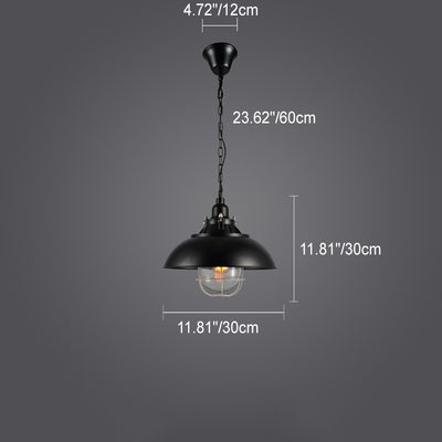 Lustre suspendu à 1 lumière en fer avec couvercle rond colonial traditionnel pour salon 