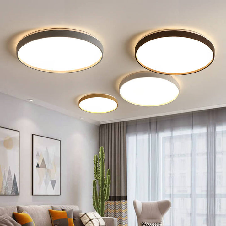Modern Minimalist Round Solid Color Acrylic Iron LED Flush Mount Ceiling Light For Living Room &amp; Bedroom