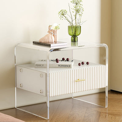 Table de chevet moderne de luxe rectangulaire en acrylique verre trempé bois massif 1 tiroir pour chambre 