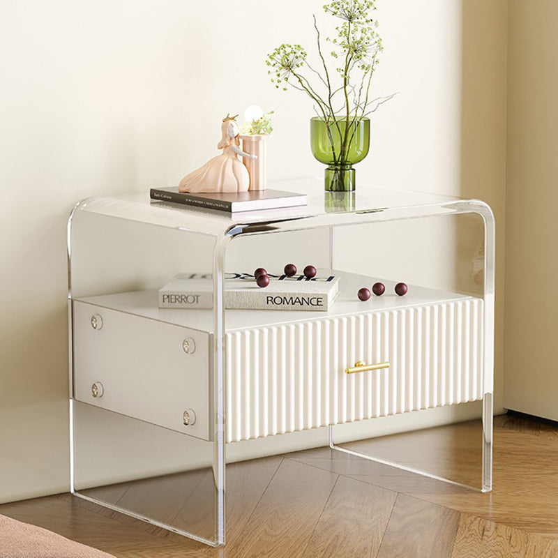 Table de chevet moderne de luxe rectangulaire en acrylique verre trempé bois massif 1 tiroir pour chambre 