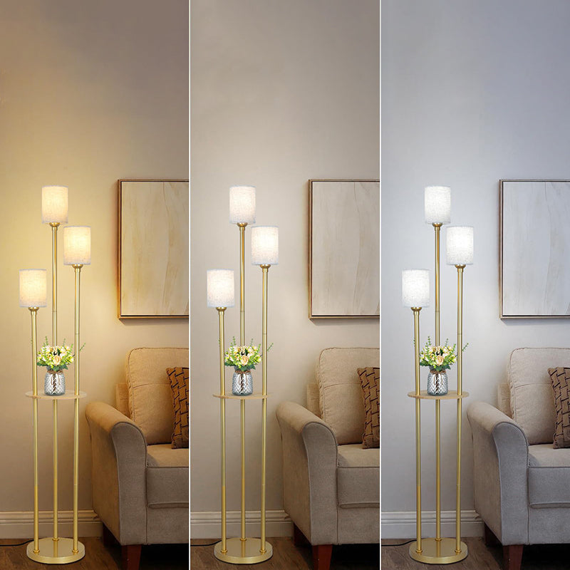 Moderne minimalistische Zylinder lange Regal Tisch Eisen Stoff 3-Licht stehende Stehlampe für Wohnzimmer 
