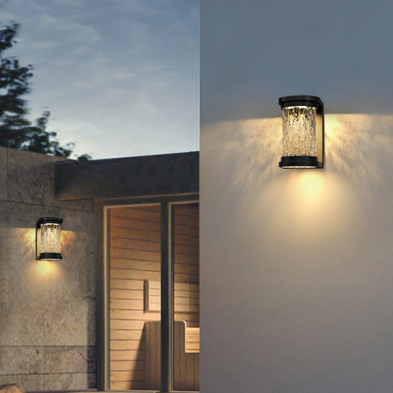 Lampe applique murale LED cylindrique en verre inoxydable solaire étanche de luxe moderne pour patio extérieur 