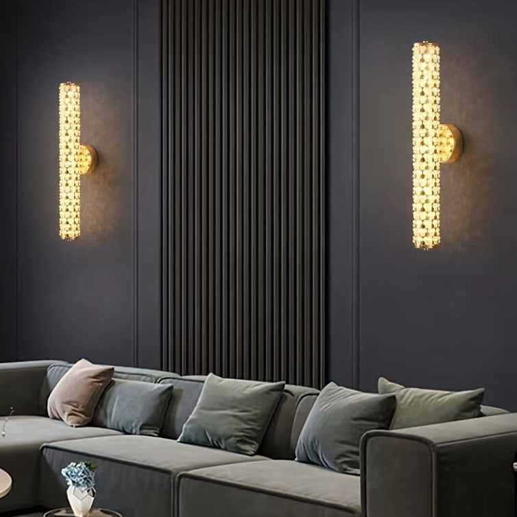 Light Luxury Crystal Beads Plated Cylindrical LED Wall Sconce Lamp