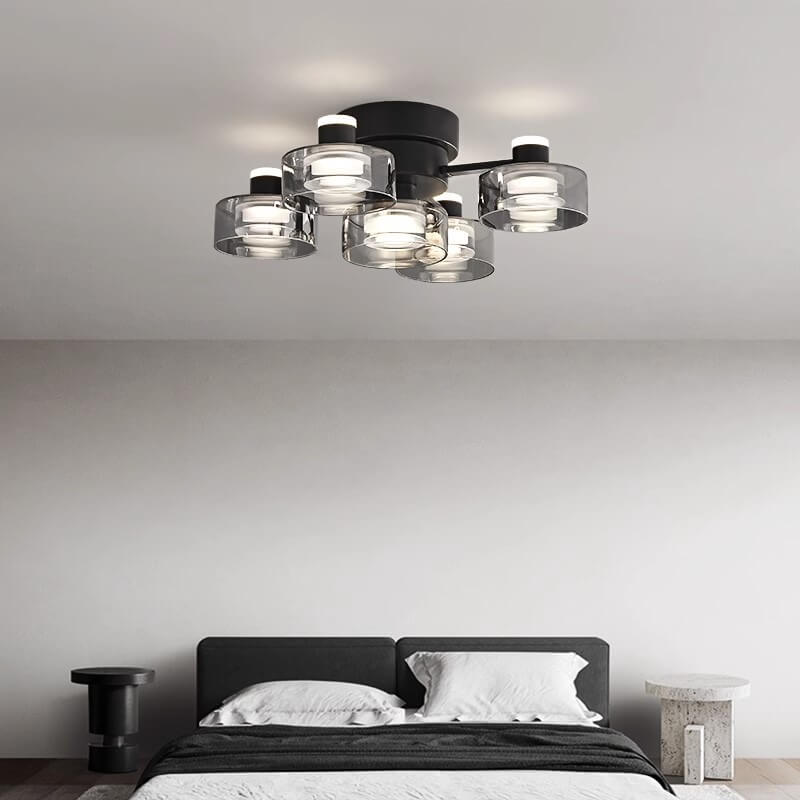 Italian Minimalist Round Drum Copper Glass LED Semi-Flush Mount Ceiling Light