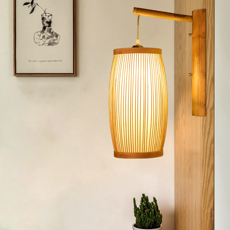 Applique murale en bambou cubique japonais traditionnel à 1 lumière pour salon 