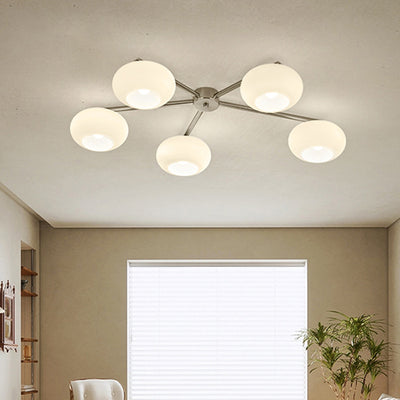 Moderne Mid-Century Eisen Glas Oval Shade 5-Licht Semi-Flush Mount Deckenleuchte Für Wohnzimmer 