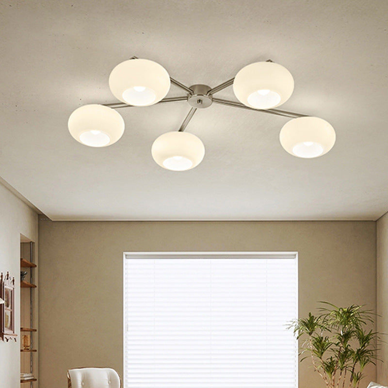 Moderne Mid-Century Eisen Glas Oval Shade 5-Licht Semi-Flush Mount Deckenleuchte Für Wohnzimmer 