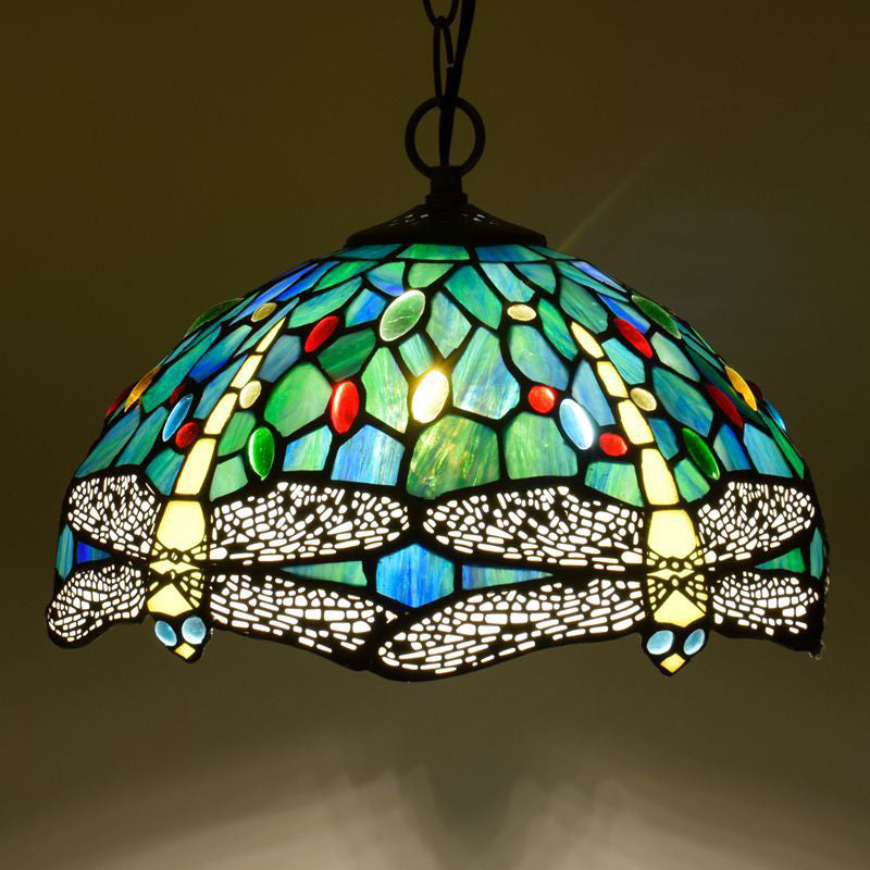 Dôme en verre Tiffany Dragonfly traditionnel avec vitrail, suspension à 1 lumière pour salon 