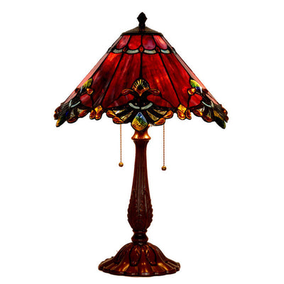 Tiffany Vintage Mediterranean Stained Glass Tapered 2-Light Table Lamp