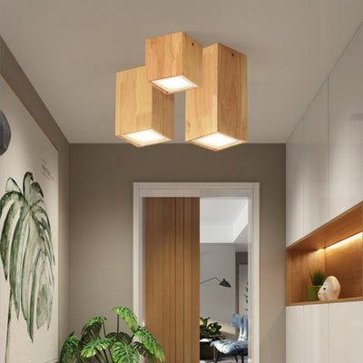 Nordic Creative Log Wood Tube LED Flush Mount Ceiling Light