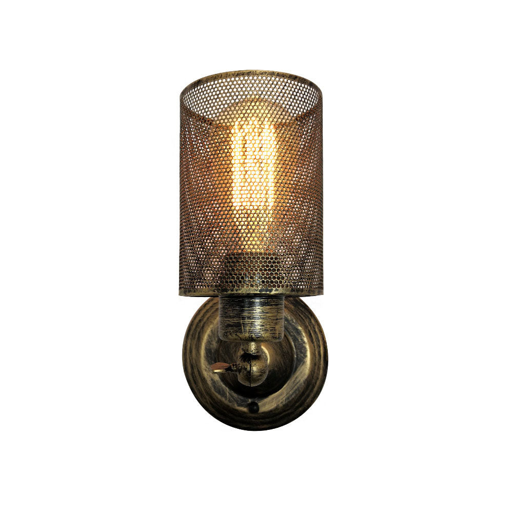 Traditionelle Bauernhaus Eisen Mesh Zylinder 1-Licht Wandleuchte Lampe für Wohnzimmer 