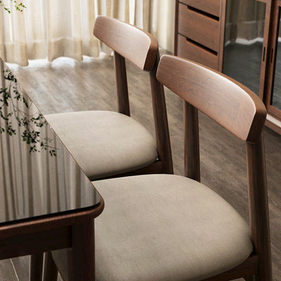 Silla de Comedor Tapizada en Cuero Nappa de Doble Capa Cuadrada Retro Contemporánea con Respaldo Abierto Sin Brazos para Comedor 