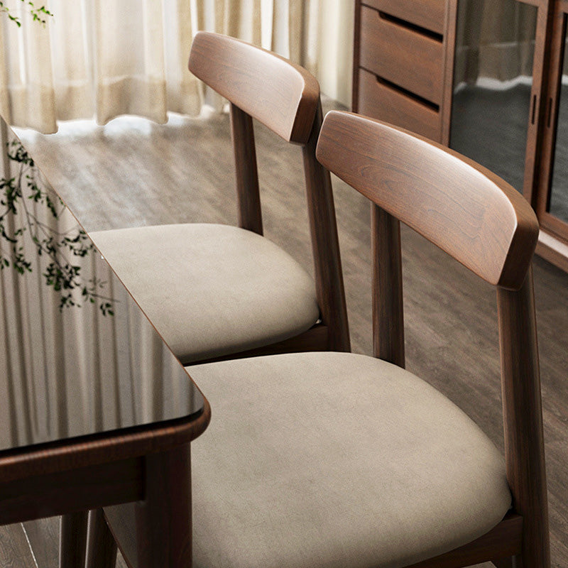 Silla de Comedor Tapizada en Cuero Nappa de Doble Capa Cuadrada Retro Contemporánea con Respaldo Abierto Sin Brazos para Comedor 