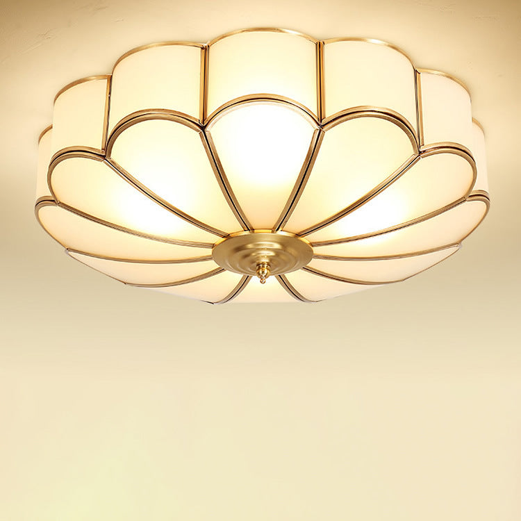 Zeitgenössische Luxus Blume Kupfer Glas 3/4/6 Licht Unterputz Deckenleuchte für Wohnzimmer 