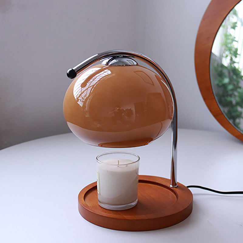 Moderne minimalistische ovale Massivholz Eisenglas 1-Licht Aroma Melt Wax Tischlampe für Schlafzimmer 