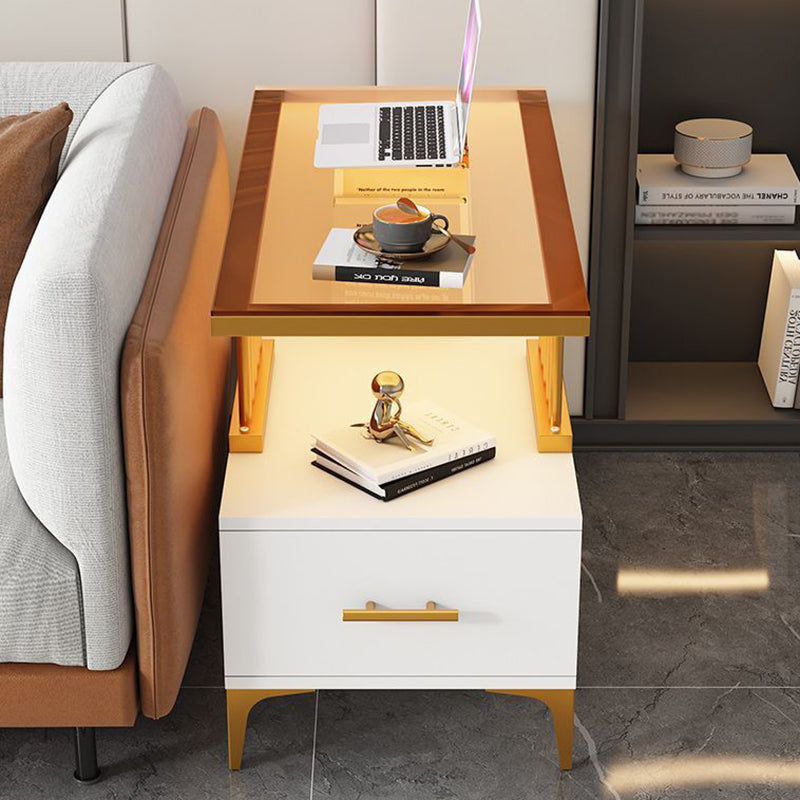 Rechteckiger Beistelltisch im zeitgenössisch-schlichten Design mit Glasplatte, 2-stufigem MDF-Schrank für das Wohnzimmer 