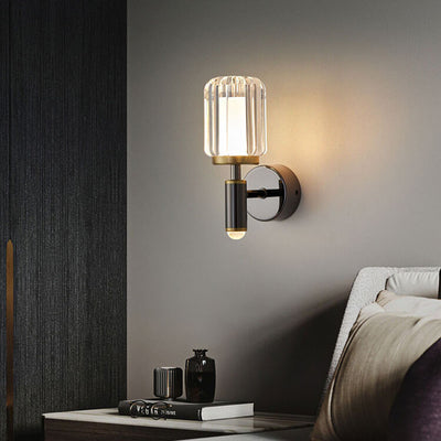 Modern Luxury Iron Finish Frame Cylinder LED Wall Sconce Lamp For Bedroom