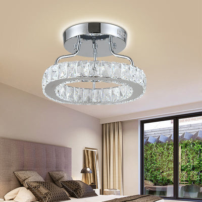 Modern Classic Crystal Round Chrome LED Semi-Flush Mount Ceiling Light