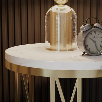 Mesa de Centro Moderna de Lujo Redonda con Tapa de Hierro y Estante de Roca para Sala de Estar 