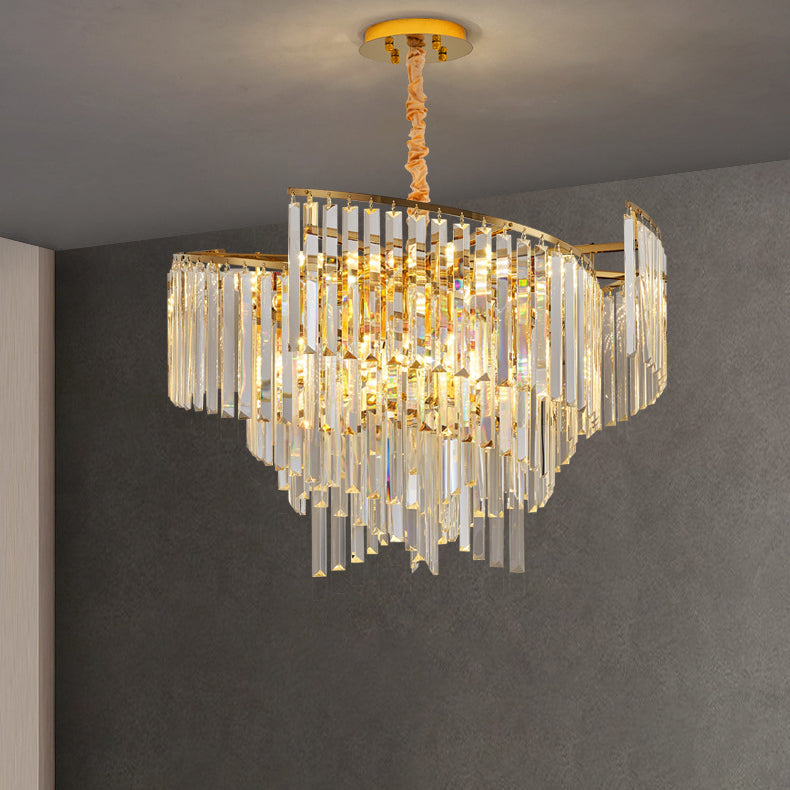 Zeitgenössischer Luxus runder Eisenkristall 10/16/24 Licht Kronleuchter für Wohnzimmer 