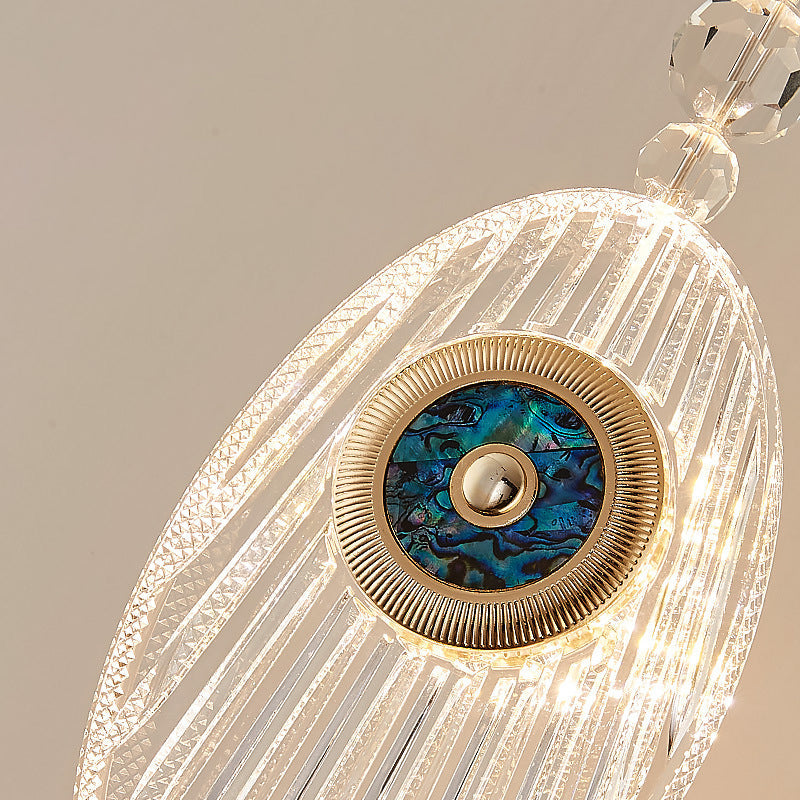 Moderne Luxus Oval Shell Aluminium Acryl LED Pendelleuchte für Schlafzimmer 