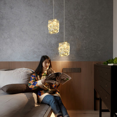 Lustre à LED en acier inoxydable de luxe contemporain avec pierres en cristal pour salon 