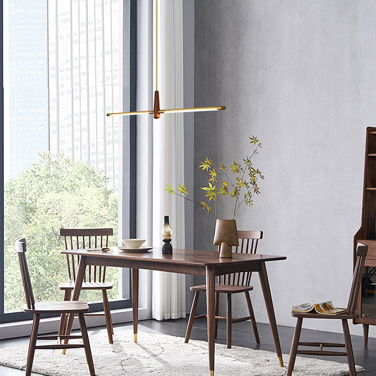Lámpara de araña de isla de cocina LED contemporánea de cobre latón madera tira escandinava para comedor 