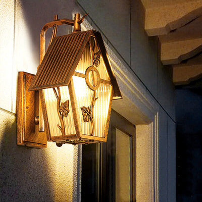 Applique murale extérieure rétro en aluminium étanche avec verre dépoli et 1 lumière 