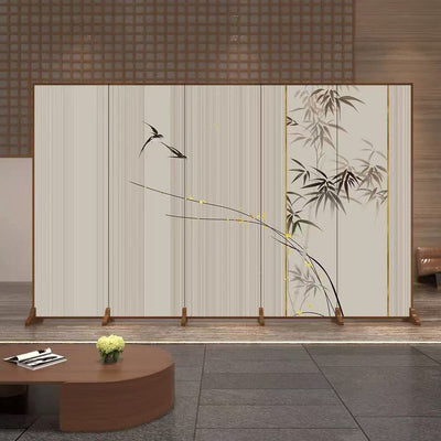 Traditional Chinese Rectangular Fir Wood Solid Wood Plywood Cotton Canvas Room Divider For Living Room