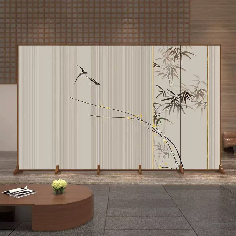 Traditional Chinese Rectangular Fir Wood Solid Wood Plywood Cotton Canvas Room Divider For Living Room