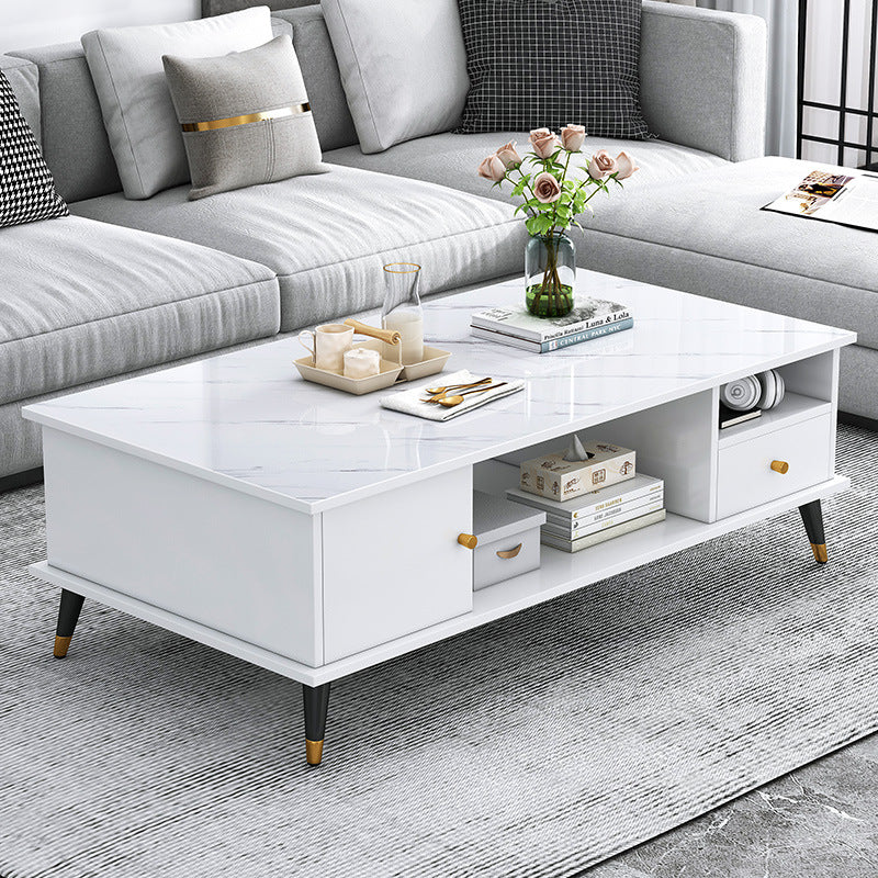Mesa de café rectangular nórdica contemporánea de MDF y hierro con 1/2 cajón para sala de estar 