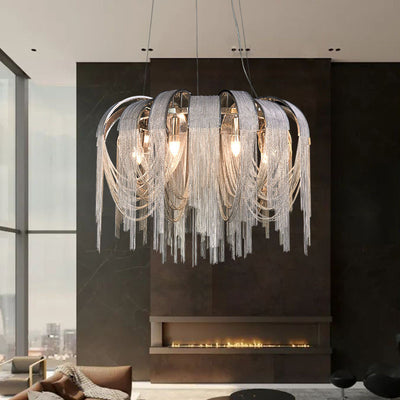 Modern Luxury Iron Aluminum Chain Tassel 6/8/10/12/15 Light Chandeliers For Hallway