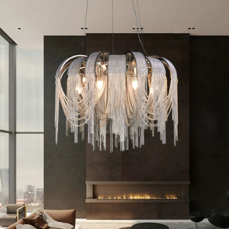 Modern Luxury Iron Aluminum Chain Tassel 6/8/10/12/15 Light Chandeliers For Hallway