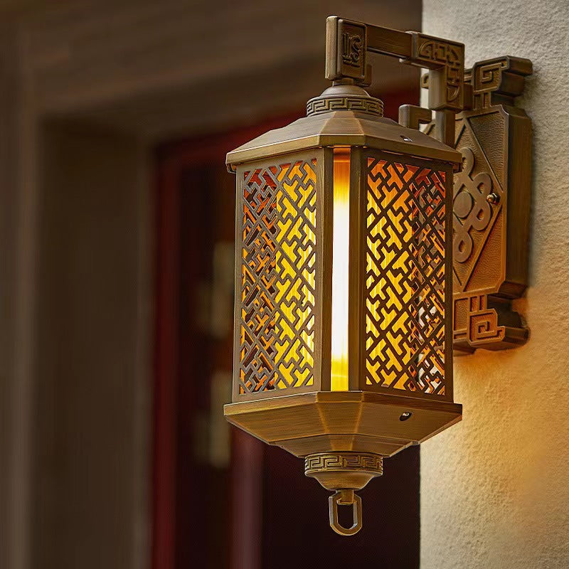 Traditionelle chinesische gebürstete Aluminium Haus Pagode 1-Licht Wandleuchte Lampe für Terrasse im Freien 