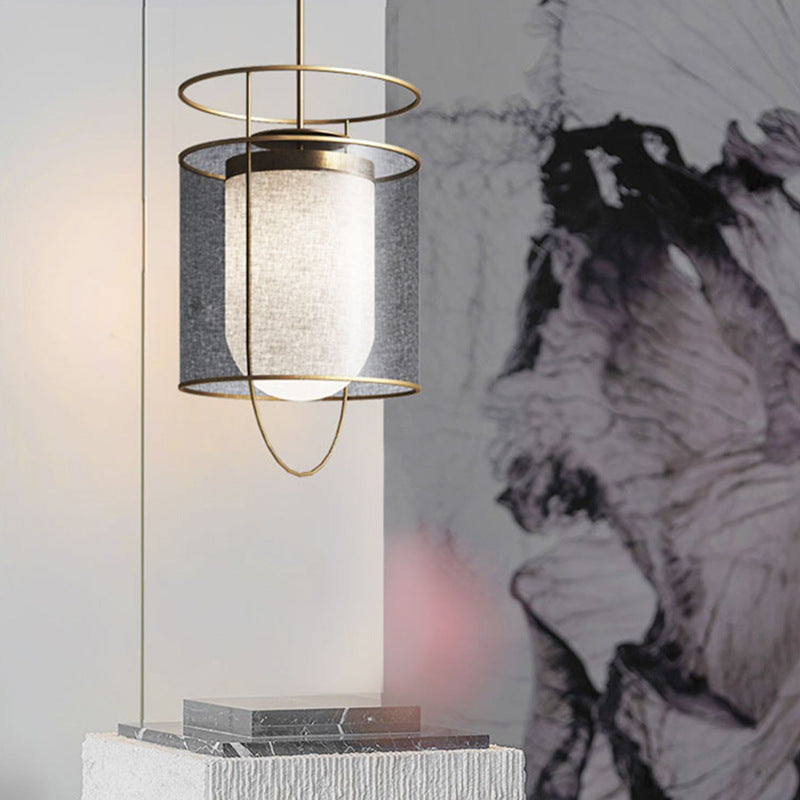 Moderne minimalistische Zylinder Laterne Eisen PVC LED Pendelleuchte für Wohnzimmer 