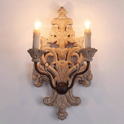 Rural Nostalgic Solid Wood Iron Double Head Candelabra 2-Light Wall Sconce Lamp