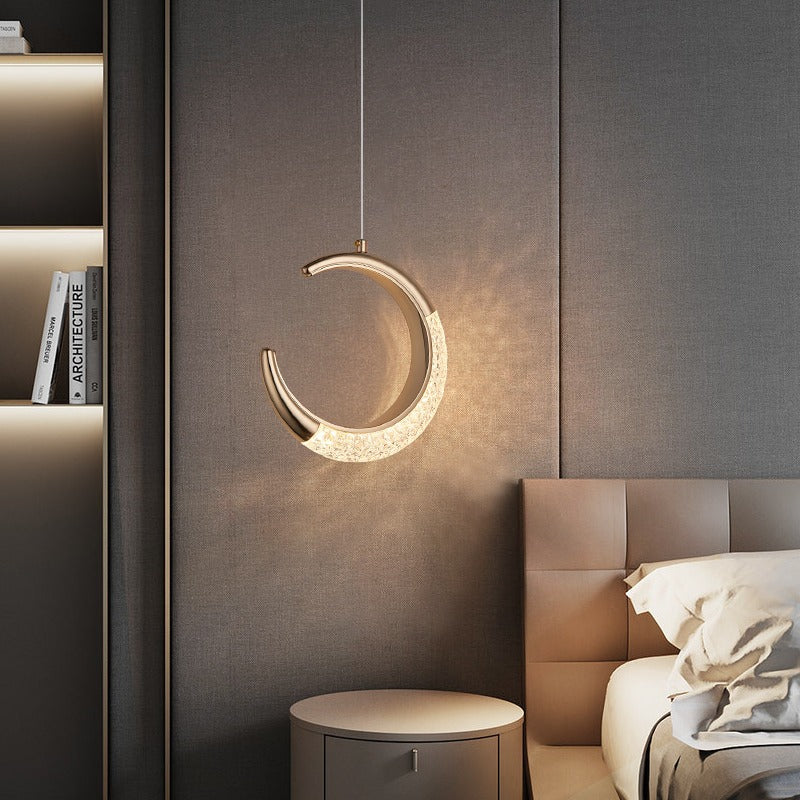Contemporary Scandinavian Moon Circle Alloy PMMA LED Pendant Light For Bedroom