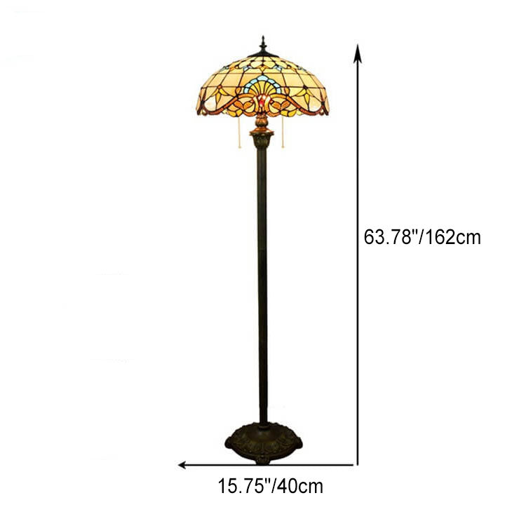 Traditional Tiffany Baroque Stained Resin Iron Glass Dome 2-Light Standing Floor Lamp For Living Room