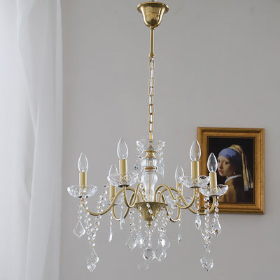 Traditioneller französischer runder Zweig-Kristallkandelaber aus Messingglas mit 5/6/8 Lichtern für Wohnzimmer 