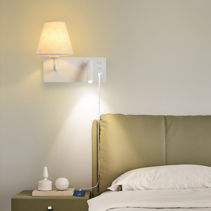 Applique murale LED moderne minimaliste carrée cylindre en fer aluminium tissu 1 lumière pour chambre 